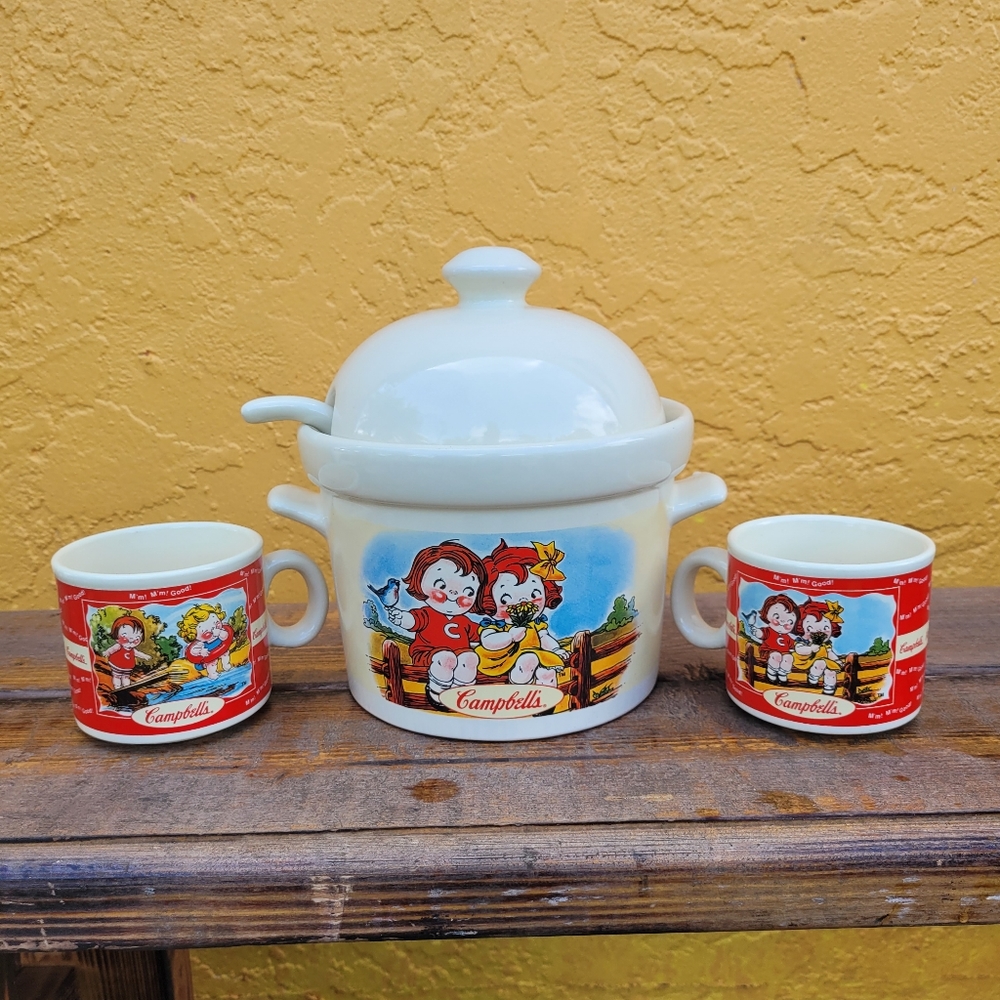 1998 Vintage Campbell Soup Tureen Pot W/Lid & Ladle "Fall Theme" With Ki…